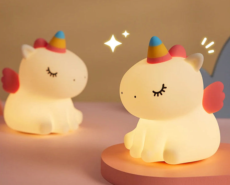 Veilleuse Licorne Bébé LED — Lampe en silicone doux rechargeable USB