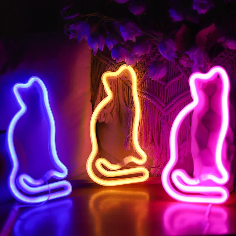 Veilleuse Chat Néon LED – Lampe décorative pour chambre enfant, rechargeable USB