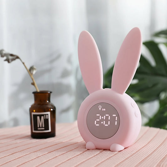 Veilleuse Réveil Lapin – Lampe de Nuit Enfant – Réveil Lumineux – Rechargeable USB