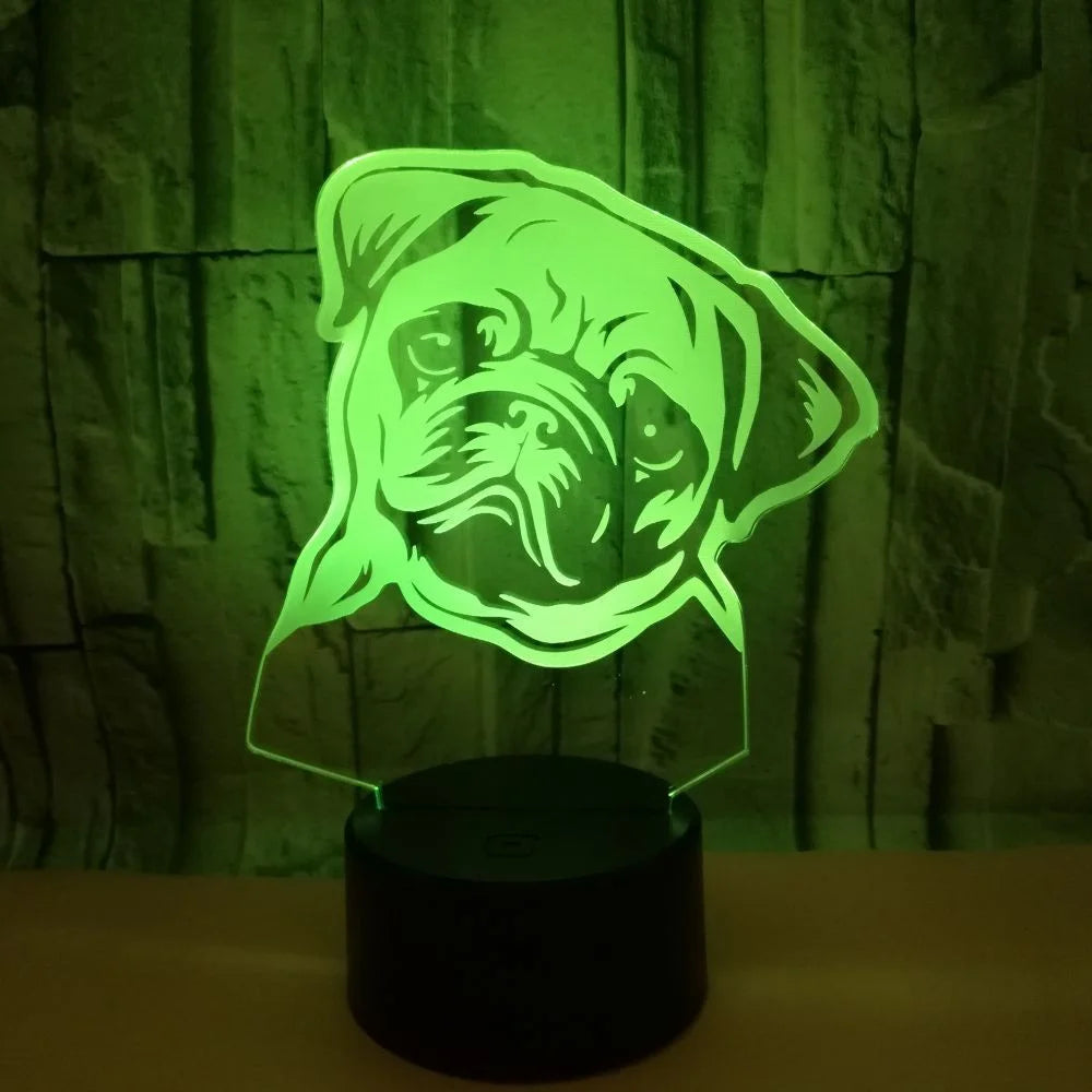 Veilleuse Chien Carlin 3D Rechargeable USB – Lampe LED Chien