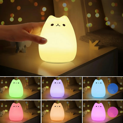 Veilleuse Chat mignon LED – Lampe en silicone apaisante pour enfants – Rechargeable USB