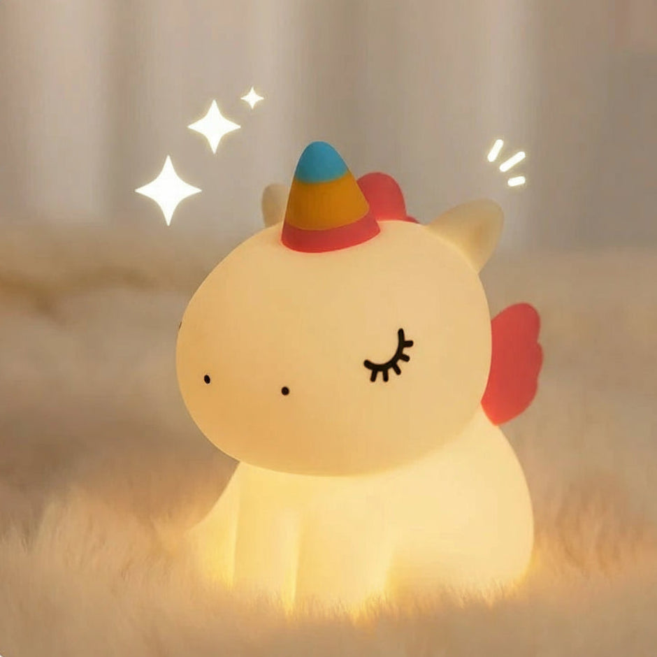 Veilleuse Licorne Bébé LED — Lampe en silicone doux rechargeable USB