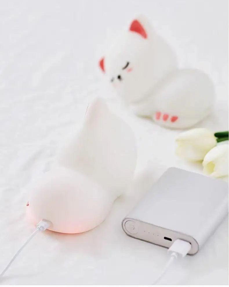 Veilleuse Chat Kawaii LED – Lampe en silicone douce – Rechargeable USB