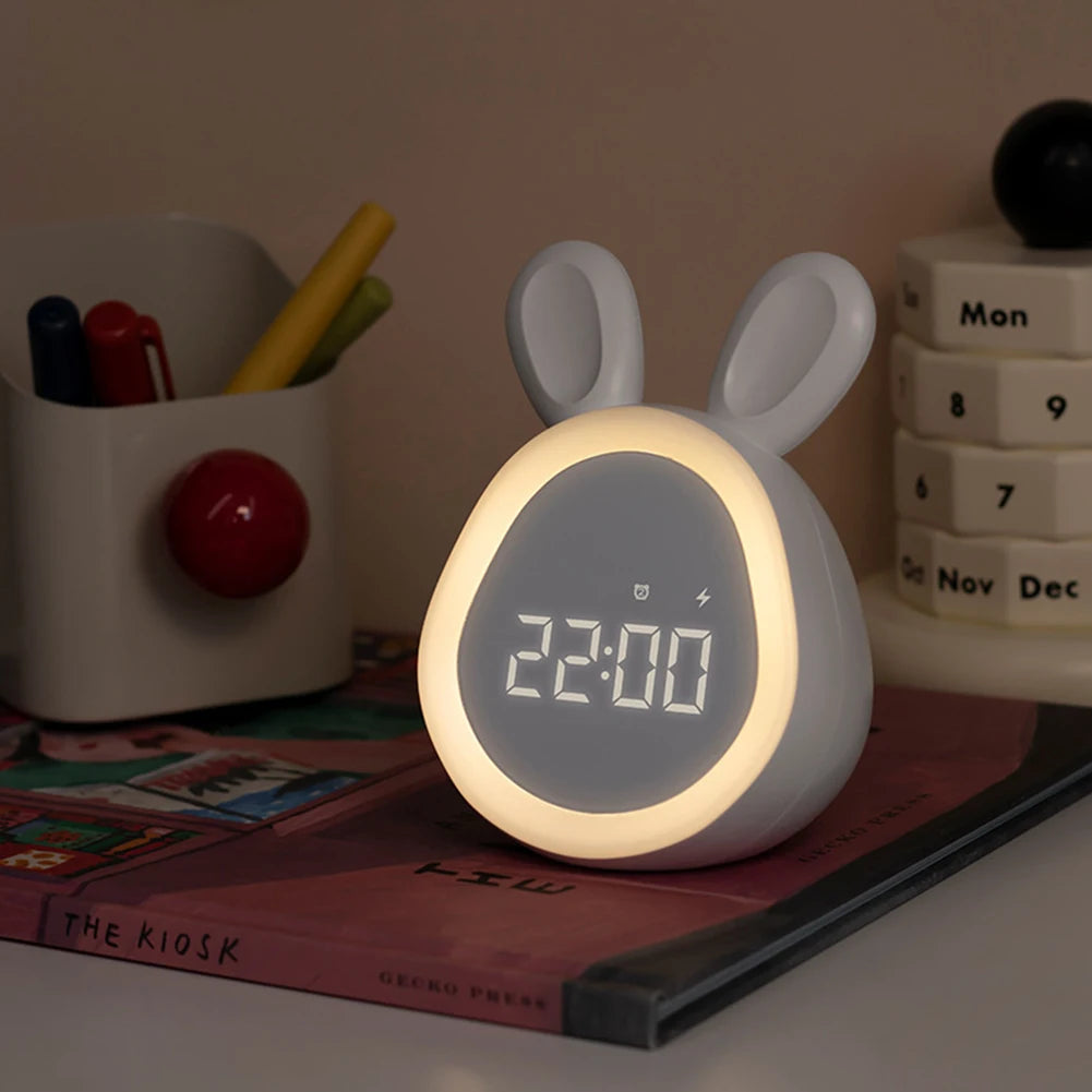 Veilleuse Réveil Lapin Cartoon – Lampe de Nuit Enfant – Réveil LED Design – Rechargeable USB