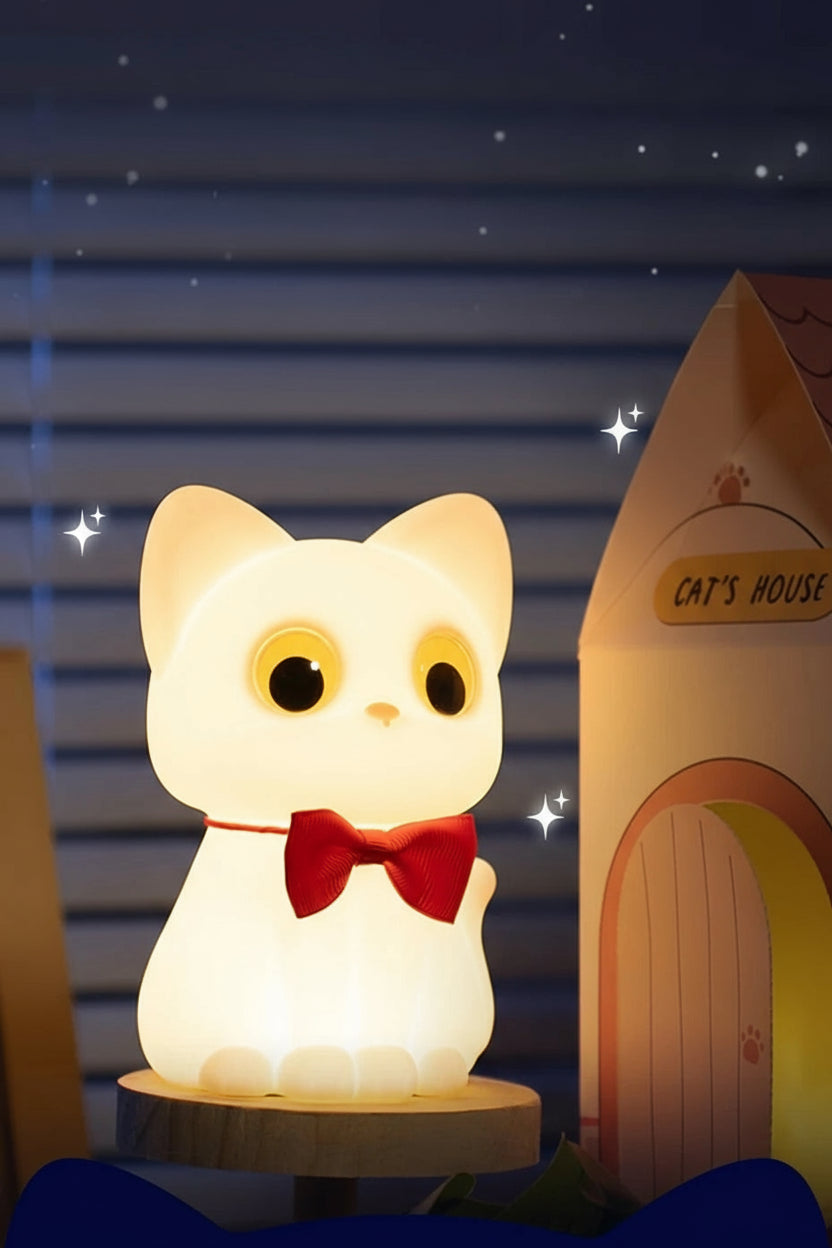 Veilleuse Chat Nœud Papillon LED – Lampe de nuit mignonne et apaisante pour enfants, rechargeable USB