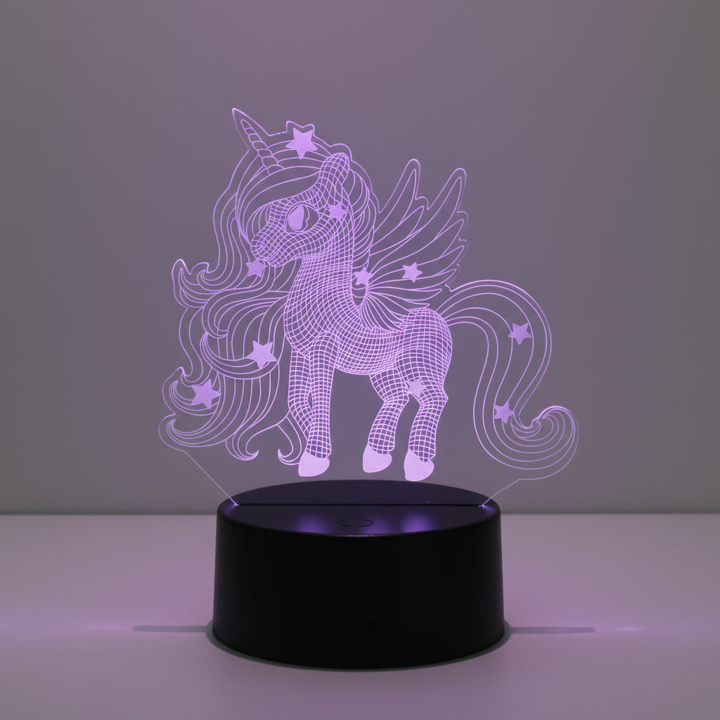 Veilleuse Licorne Crinière LED 3D – Lumière douce et magique – Rechargeable USB