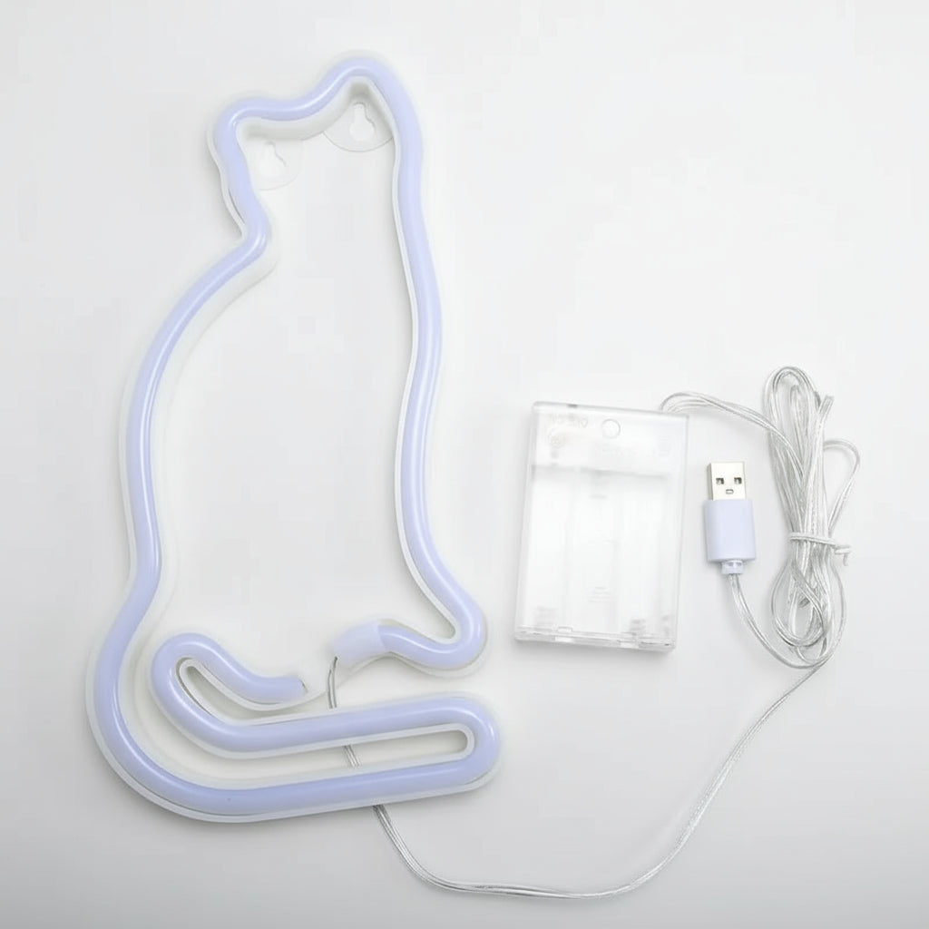 Veilleuse Chat Néon LED – Lampe décorative pour chambre enfant, rechargeable USB