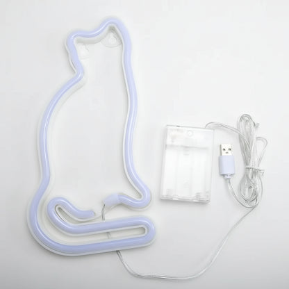 Veilleuse Chat Néon LED – Lampe décorative pour chambre enfant, rechargeable USB