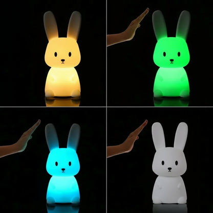 Veilleuse Lapin Grandes Oreilles – Lampe LED en Silicone Doux Rechargeable USB