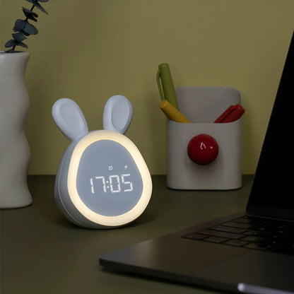 Veilleuse Réveil Lapin Cartoon – Lampe de Nuit Enfant – Réveil LED Design – Rechargeable USB