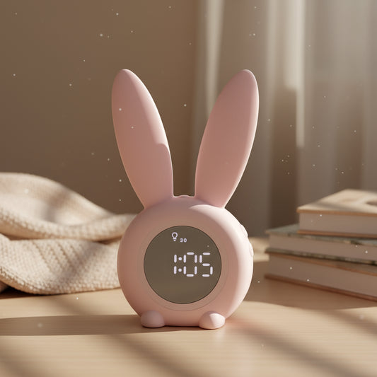 Veilleuse Réveil Lapin – Lampe de Nuit Enfant – Réveil Lumineux – Rechargeable USB