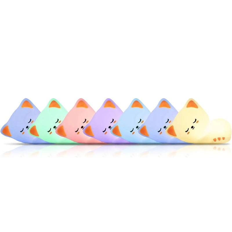 Veilleuse Chat Kawaii LED – Lampe en silicone douce – Rechargeable USB
