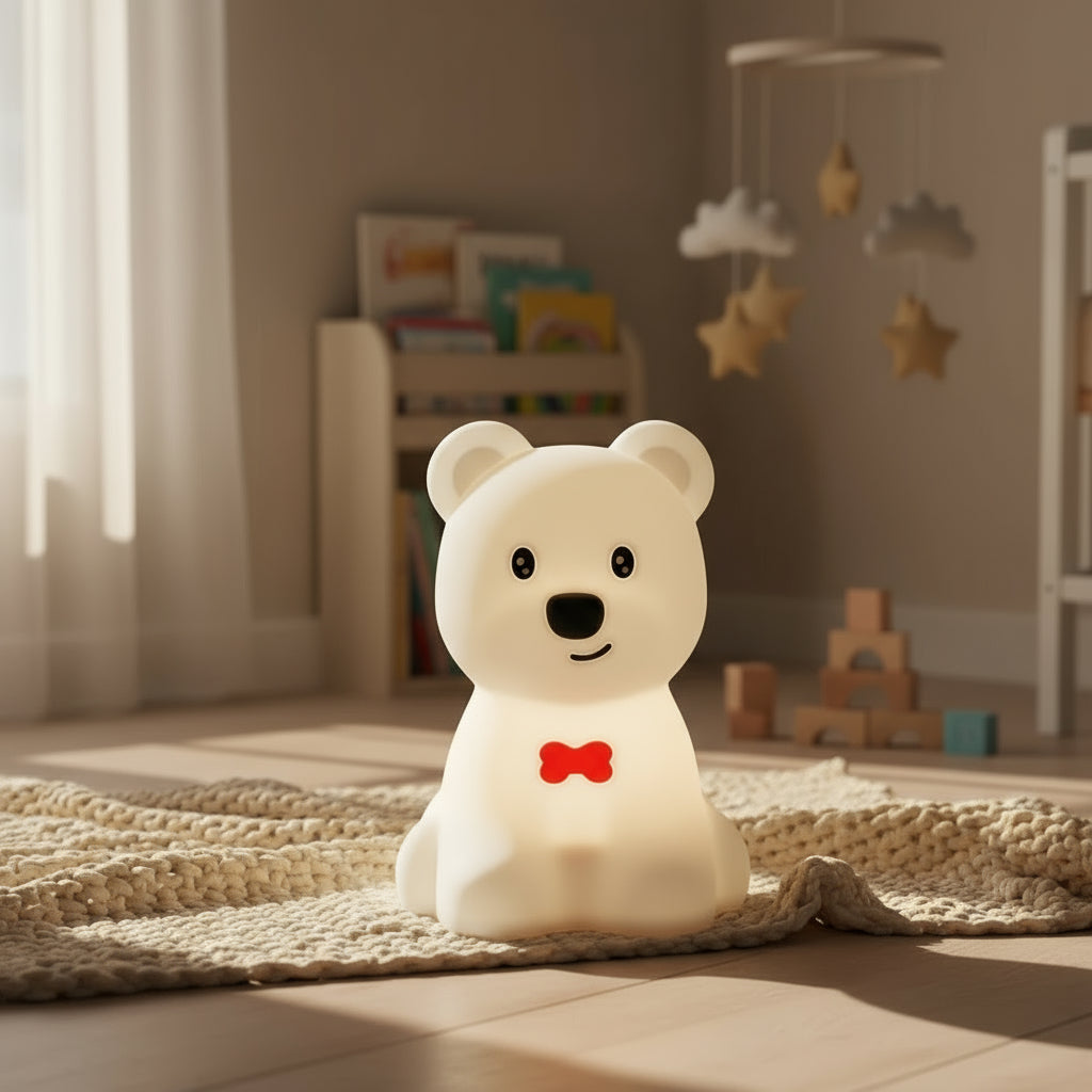 Veilleuse Chien Nœud Papillon – Lampe LED tactile en silicone rechargeable USB