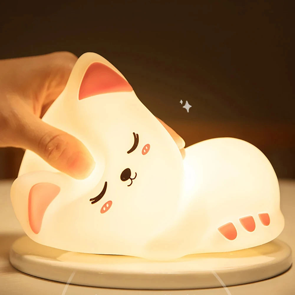 Veilleuse Chat Kawaii LED – Lampe en silicone douce – Rechargeable USB