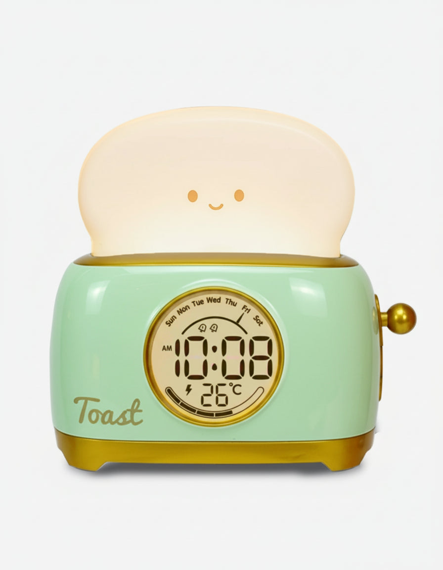 Veilleuse Réveil Toast – Lampe de Nuit Enfant avec Affichage LED et Température, Rechargeable USB