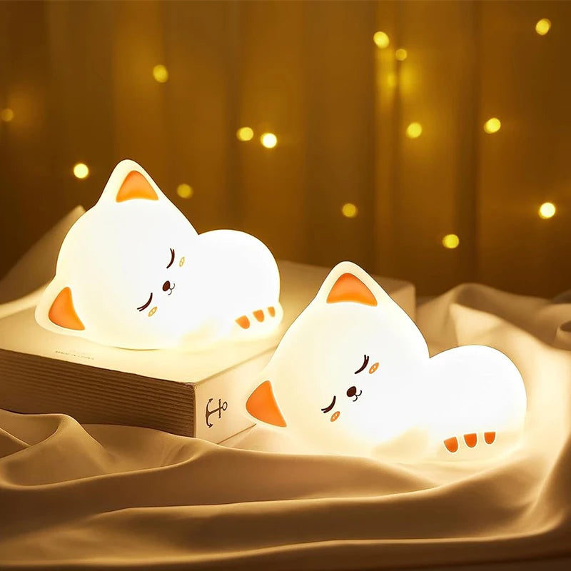 Veilleuse Chat Kawaii LED – Lampe en silicone douce – Rechargeable USB