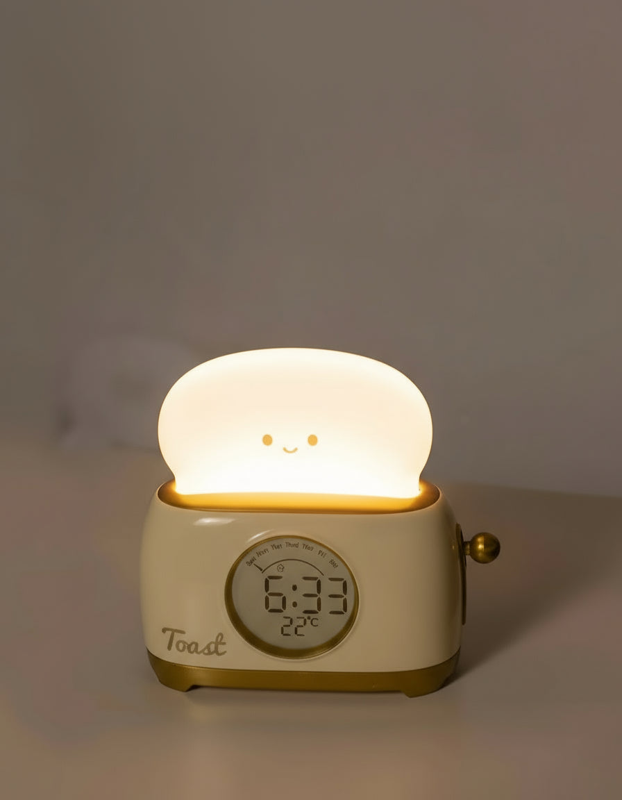 Veilleuse Réveil Toast – Lampe de Nuit Enfant avec Affichage LED et Température, Rechargeable USB