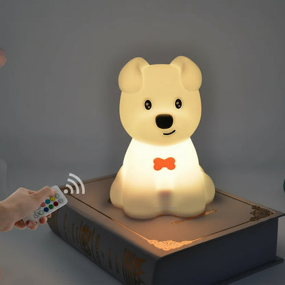 Veilleuse Chien Nœud Papillon – Lampe LED tactile en silicone rechargeable USB