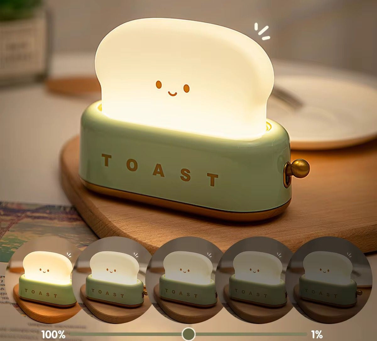 veilleuse toast souriant LED – Lampe en silicone apaisante pour enfants – Rechargeable USB